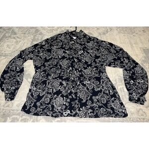 Vintage Sophisticates Pendleton‎ Plus Sz 18W  Black Paisley Blouse Shirt Button